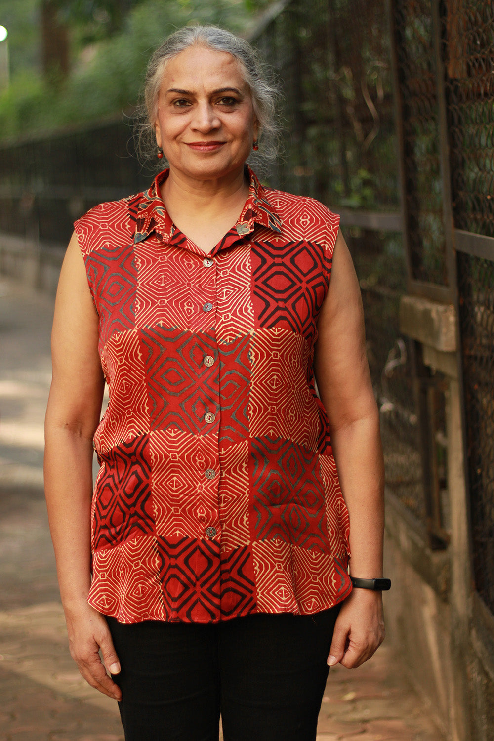 Tara | Ajrakh Modal Sleeveless Shirt | Red