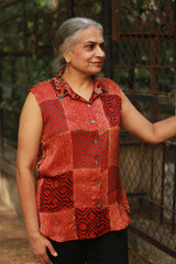 Tara | Ajrakh Modal Sleeveless Shirt | Red