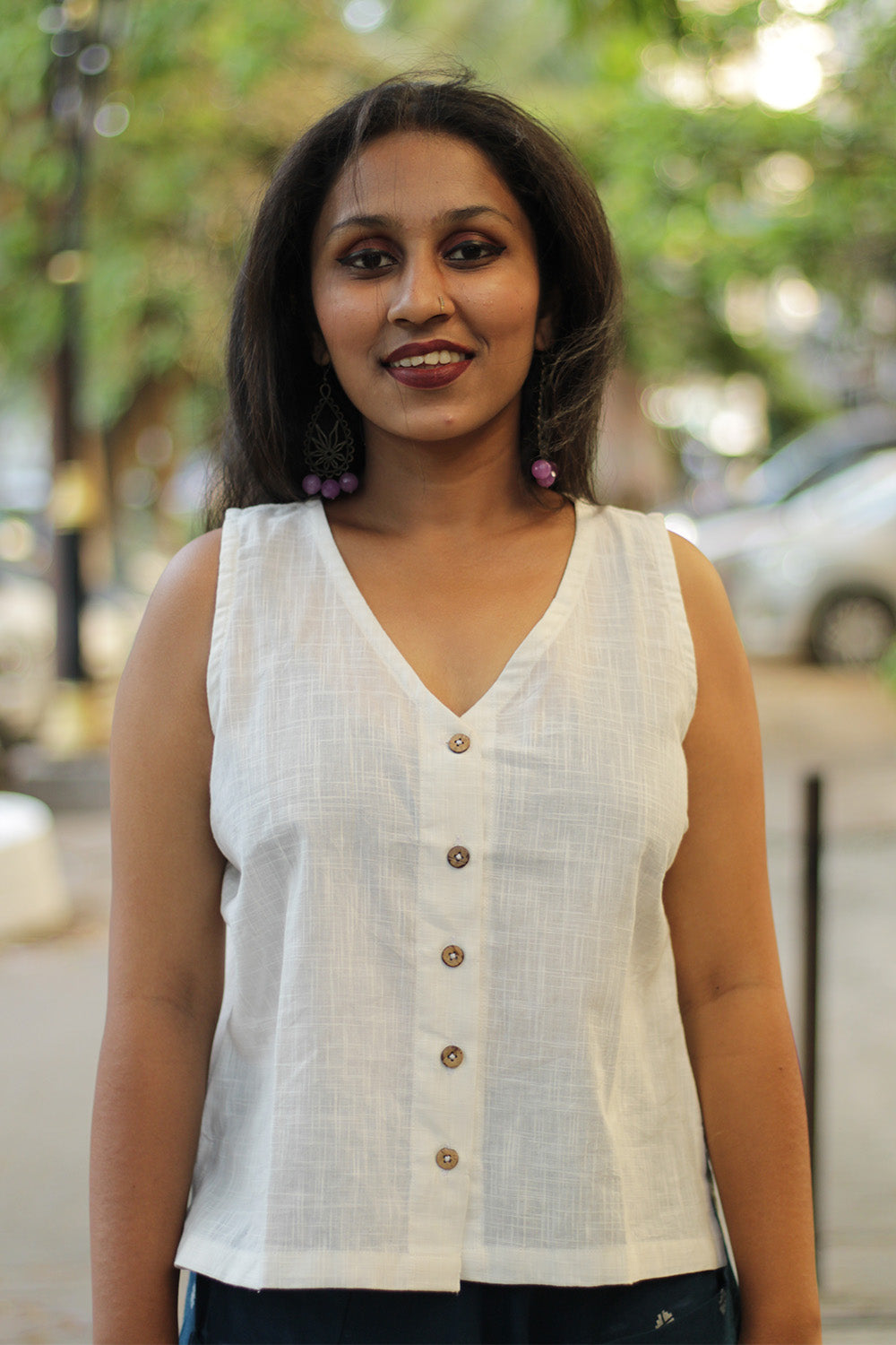 Front Buttoned Vest | White