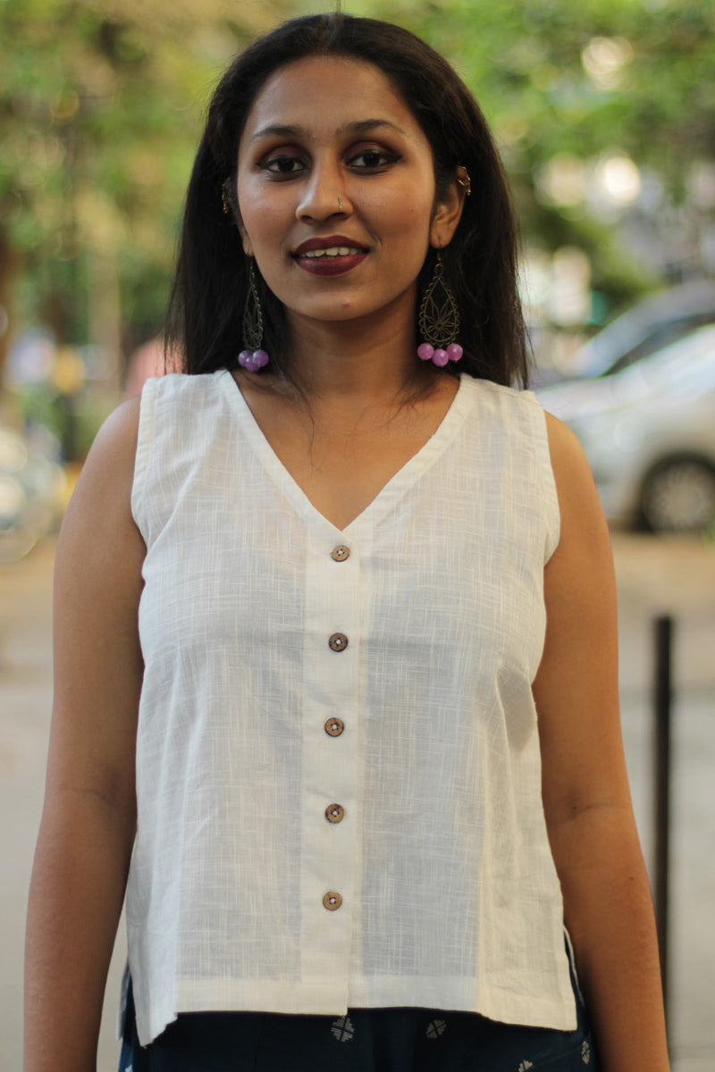 Front Buttoned Vest | White