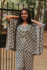 Taarini | Modal Silk Kaftan Top | Beige Hexagon