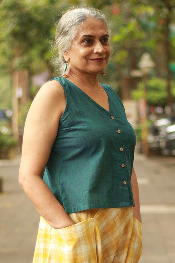 Front Buttoned Vest | Cotton | Teal