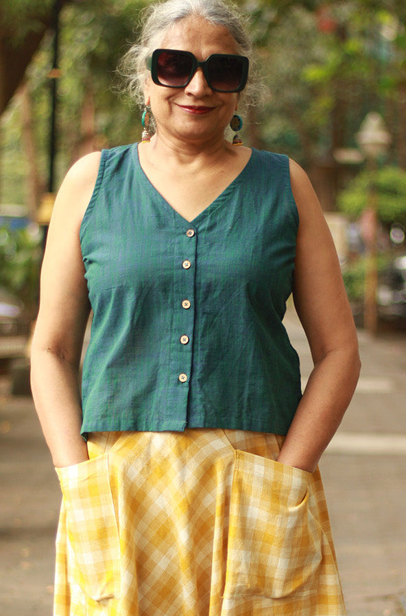 Front Buttoned Vest | Cotton | Teal