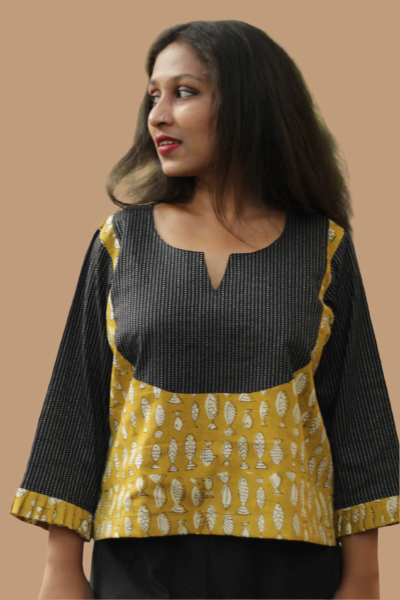 Mrittika | Crop Top | Yellow Fish Bagru