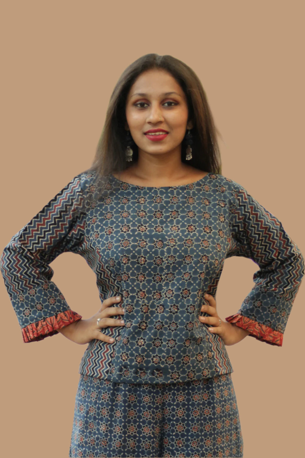 Mrittika | Crop Top | Blue Trellis & Chevron Ajrakh