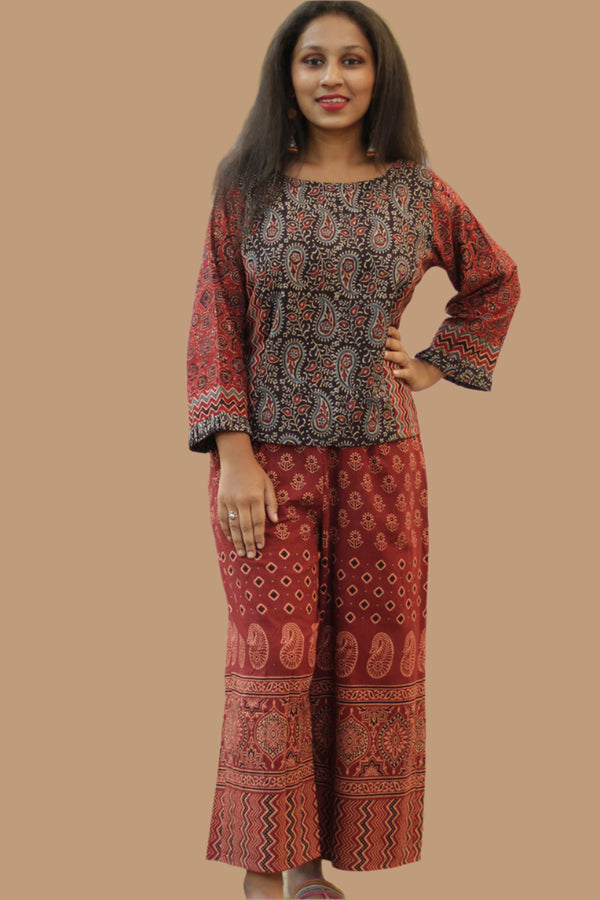 Mrittika | Crop Top | Noir Kairi Ajrakh