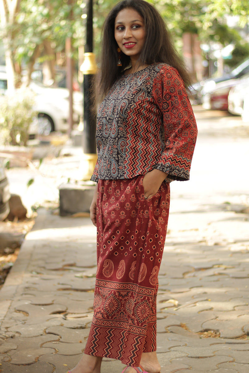 Mrittika | Crop Top | Noir Kairi Ajrakh