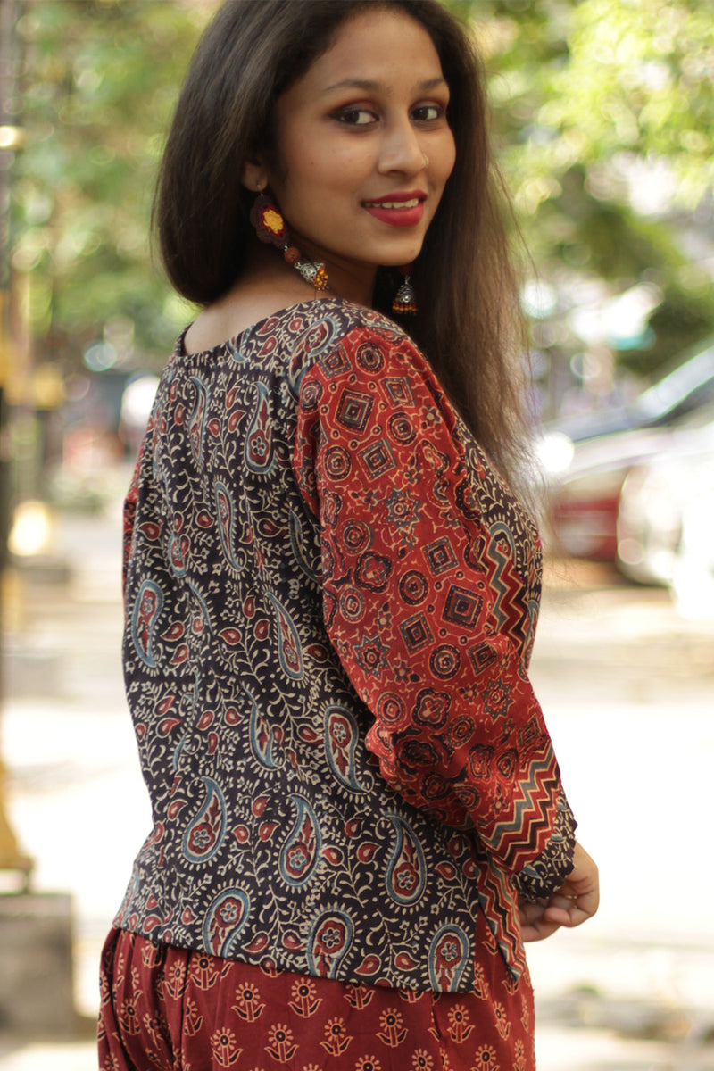 Mrittika | Crop Top | Noir Kairi Ajrakh