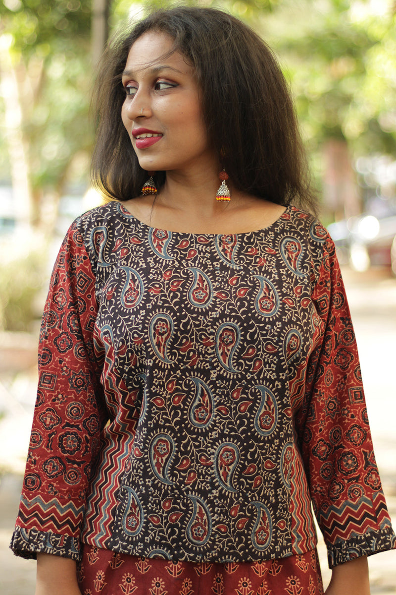Mrittika | Crop Top | Noir Kairi Ajrakh