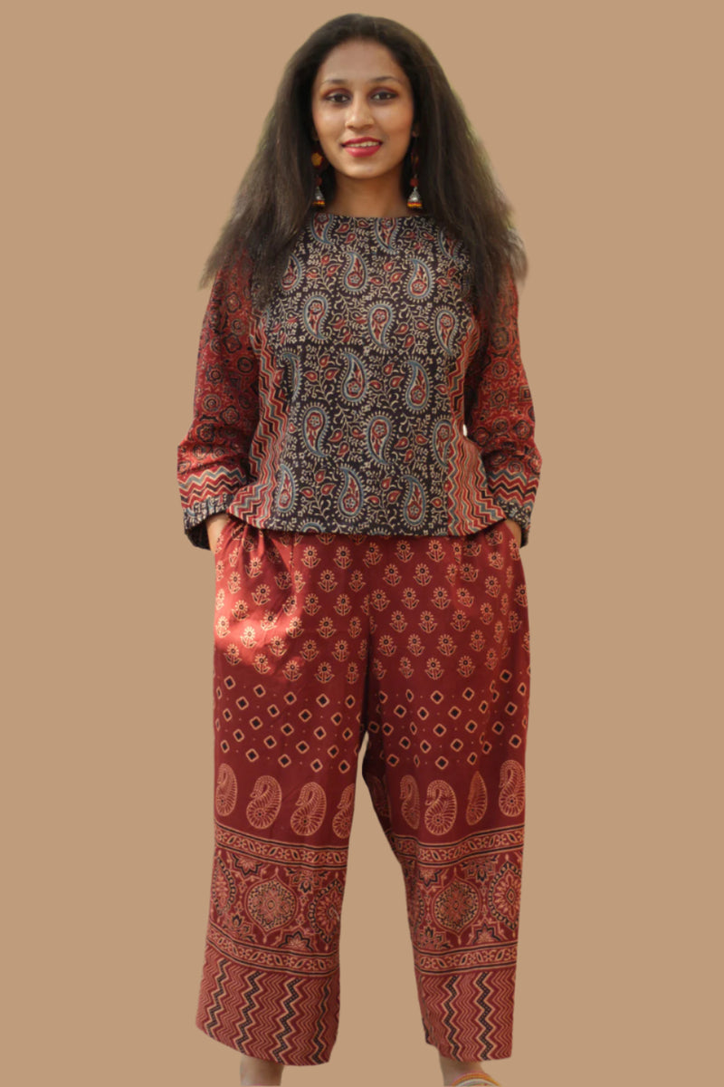 Mrittika | Crop Top | Noir Kairi Ajrakh
