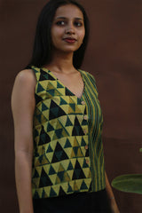 Front Buttoned Vest | Mustard Yellow Stripes & Trikon