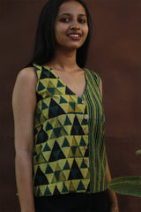 Front Buttoned Vest | Mustard Yellow Stripes & Trikon
