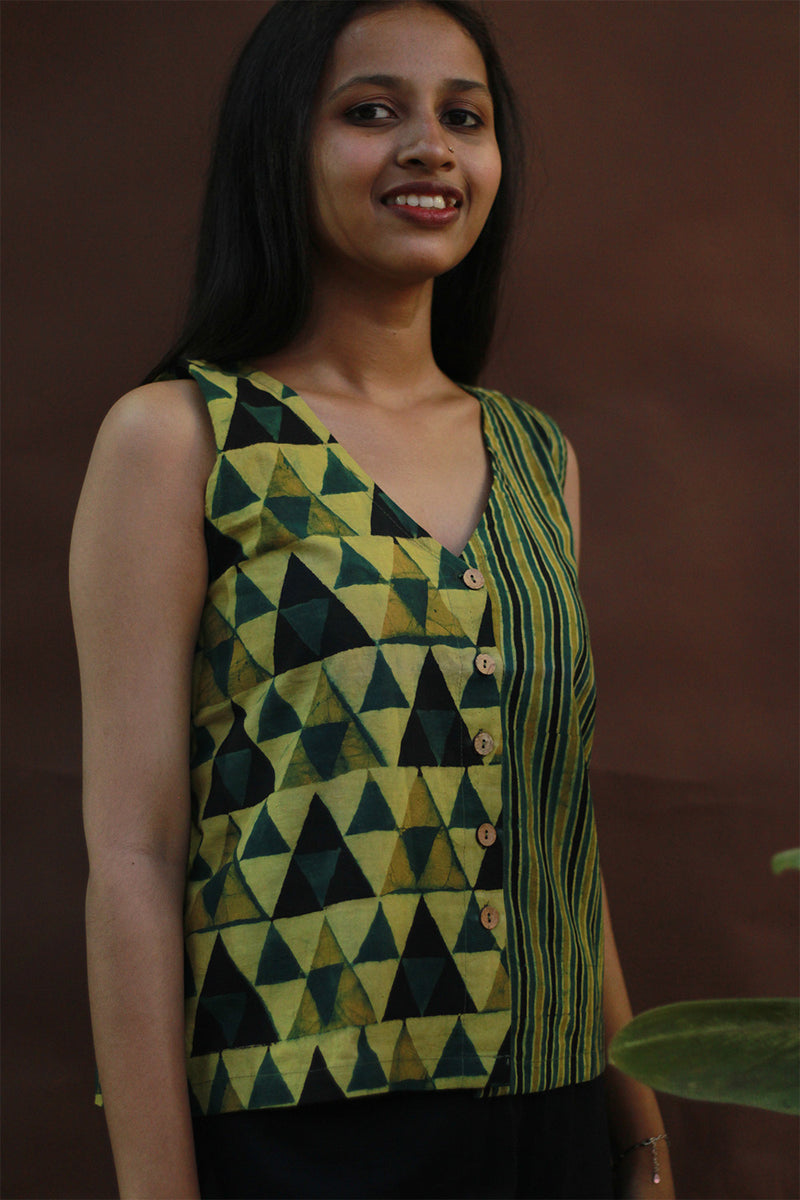 Front Buttoned Vest | Mustard Yellow Stripes & Trikon
