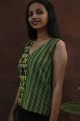 Front Buttoned Vest | Mustard Yellow Stripes & Trikon