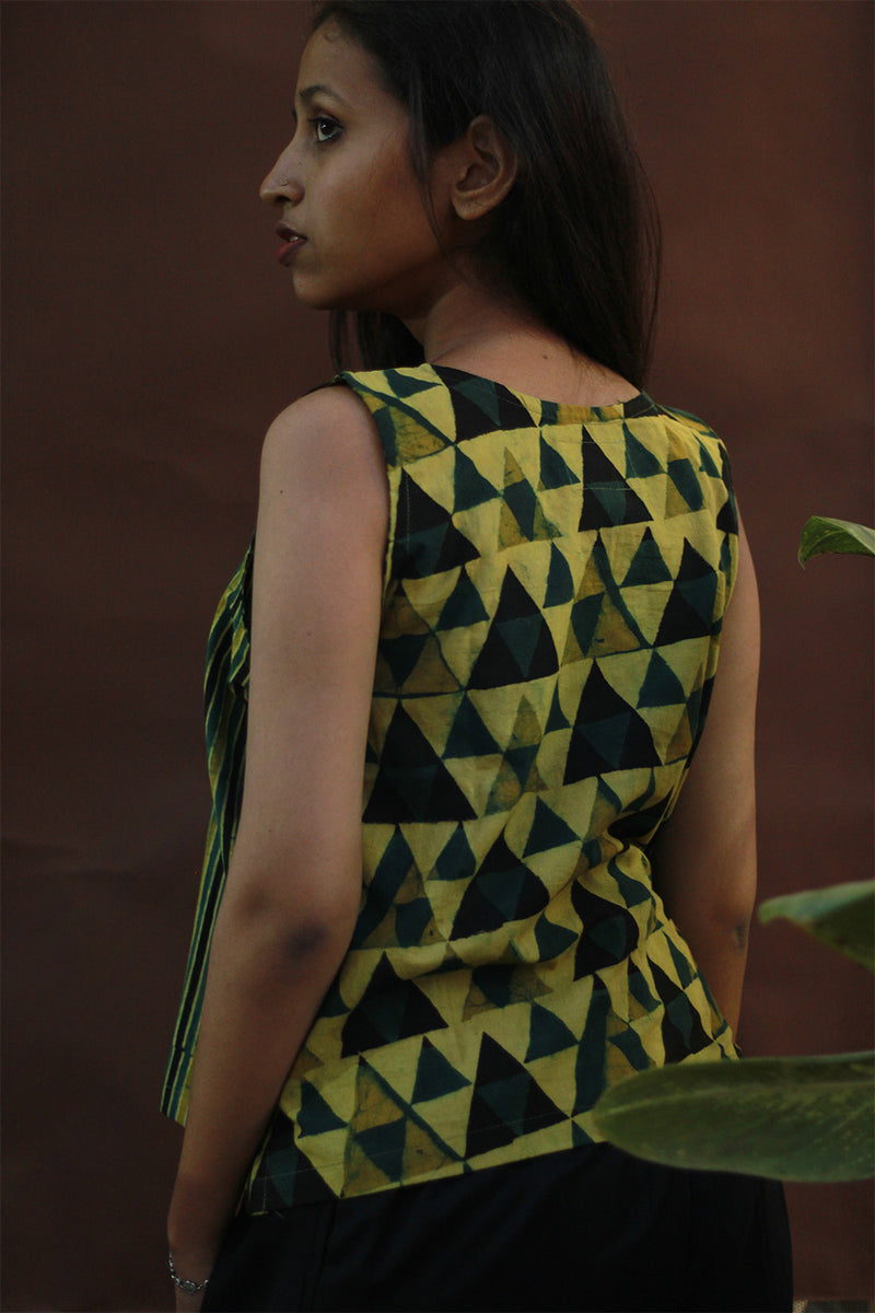 Front Buttoned Vest | Mustard Yellow Stripes & Trikon