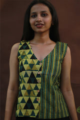 Front Buttoned Vest | Mustard Yellow Stripes & Trikon