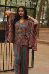 Taarini | Modal Silk Kaftan Top | Noir Universe Ajrakh
