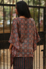 Taarini | Modal Silk Kaftan Top | Noir Universe Ajrakh