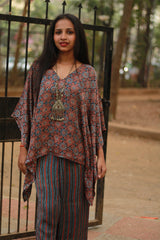 Taarini | Modal Silk Kaftan Top | Noir Universe Ajrakh