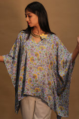 Taarini | Modal Silk Kaftan Top | Cornflower Blue Sanganeri