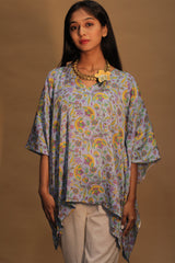 Taarini | Modal Silk Kaftan Top | Cornflower Blue Sanganeri