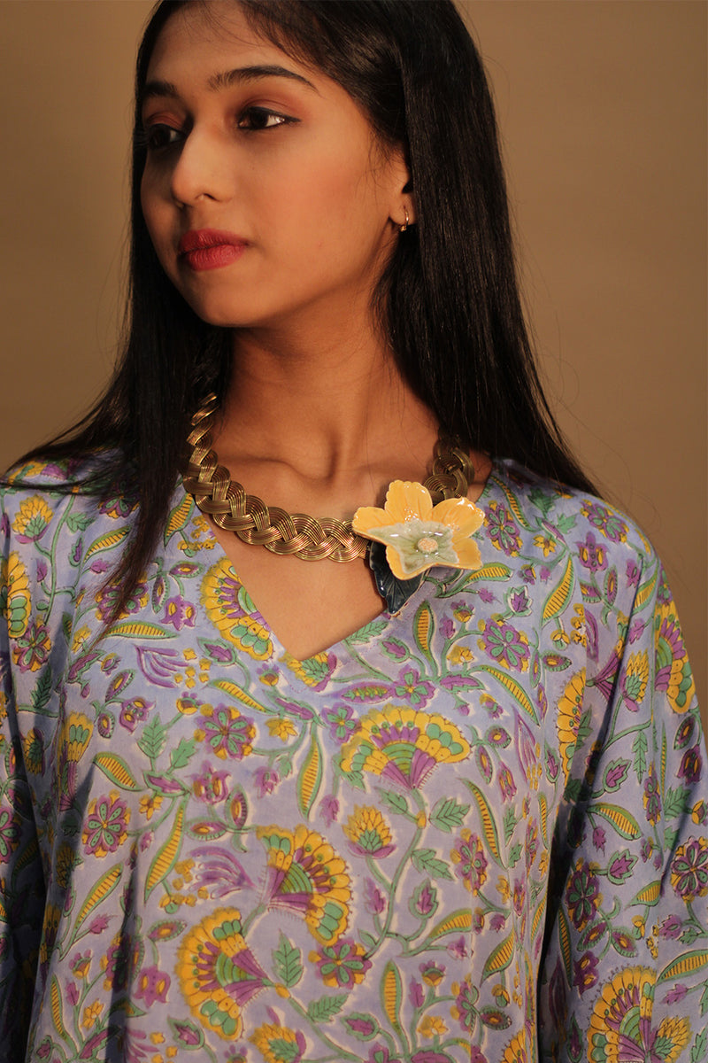 Taarini | Modal Silk Kaftan Top | Cornflower Blue Sanganeri