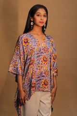 Taarini | Modal Silk Kaftan Top | Periwinkle Blue Sanganeri