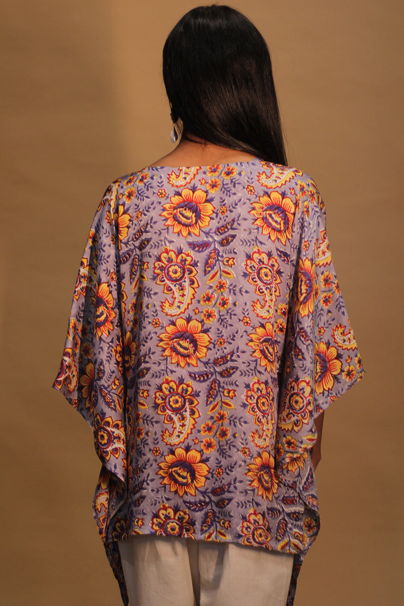 Taarini | Modal Silk Kaftan Top | Periwinkle Blue Sanganeri