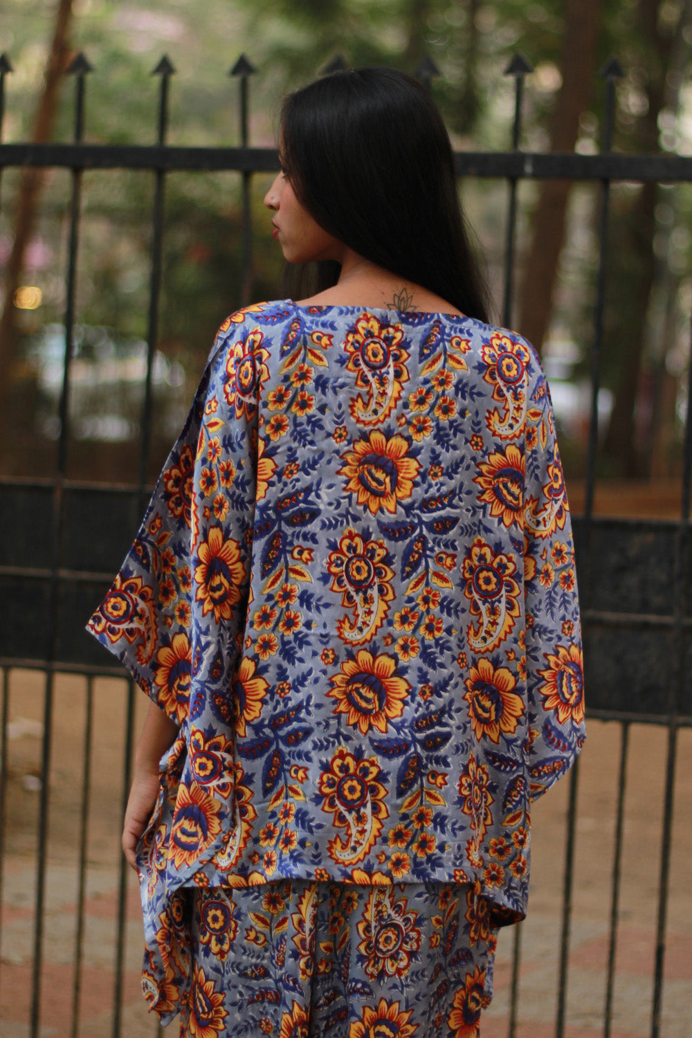 Taarini | Modal Silk Kaftan Top | Periwinkle Blue Sanganeri