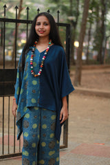 Taarini | Modal Silk Kaftan Top | Sea Green with Blue