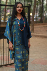 Taarini | Modal Silk Kaftan Top | Sea Green with Blue