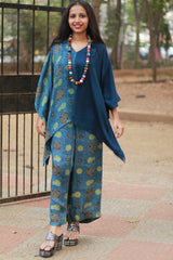 Taarini | Modal Silk Kaftan Top | Sea Green with Blue