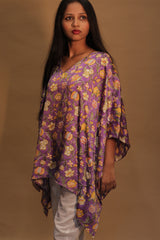 Taarini | Modal Silk Kaftan Top | Mauve floral Sanganeri