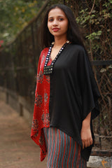 Taarini | Modal Silk Kaftan Top | Red Booti Ajrakh with Noir