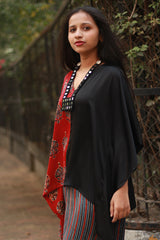Taarini | Modal Silk Kaftan Top | Red Booti Ajrakh with Noir