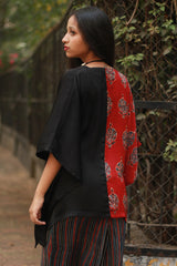 Taarini | Modal Silk Kaftan Top | Red Booti Ajrakh with Noir