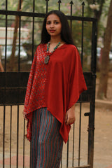 Taarini | Modal Silk Kaftan Top | Red Floral with Red
