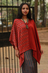 Taarini | Modal Silk Kaftan Top | Red Floral with Red