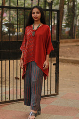 Taarini | Modal Silk Kaftan Top | Red Floral with Red