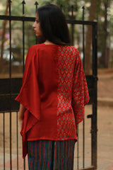 Taarini | Modal Silk Kaftan Top | Red Floral with Red