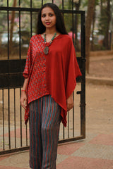 Taarini | Modal Silk Kaftan Top | Red Floral with Red