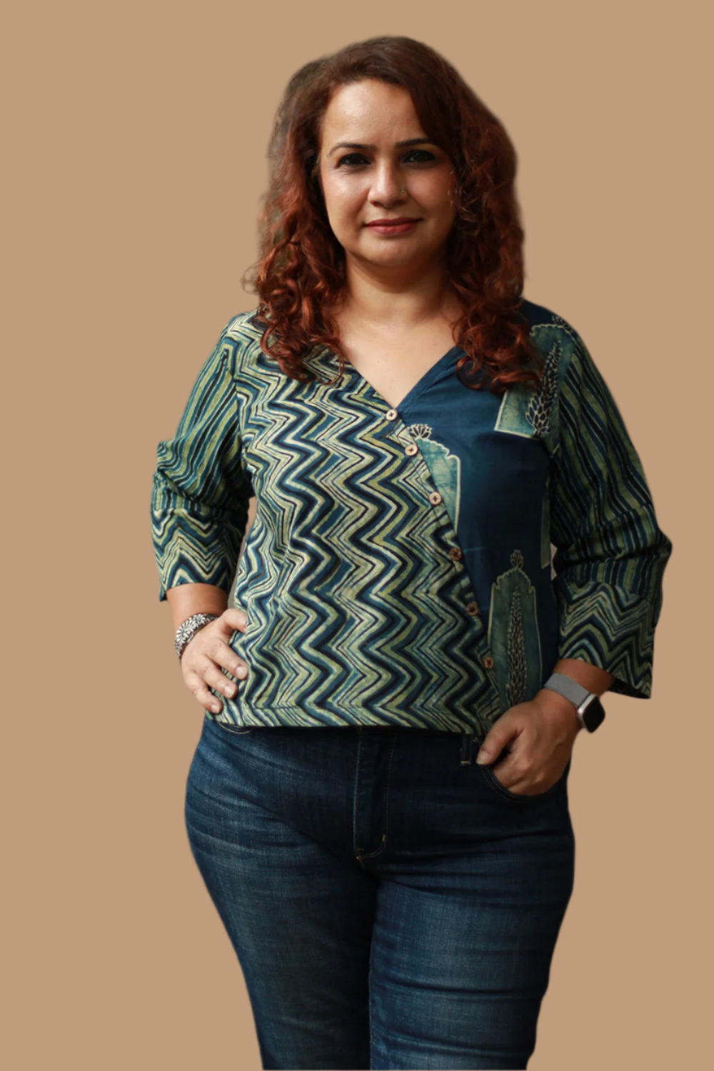 Bhoomi | Crossover Top | Jharokha Ajrakh Sea Green