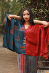 Taarini | Modal Silk Kaftan Top | Blue Lotus Ajrakh with Red