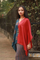 Taarini | Modal Silk Kaftan Top | Blue Lotus Ajrakh with Red