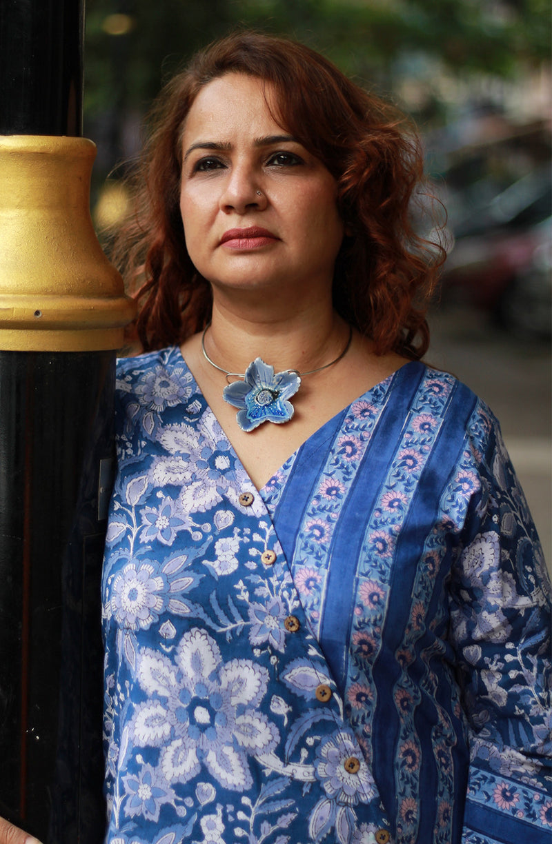 Mallika | Crossover Top | Floral Sanganeri Cobalt Blue