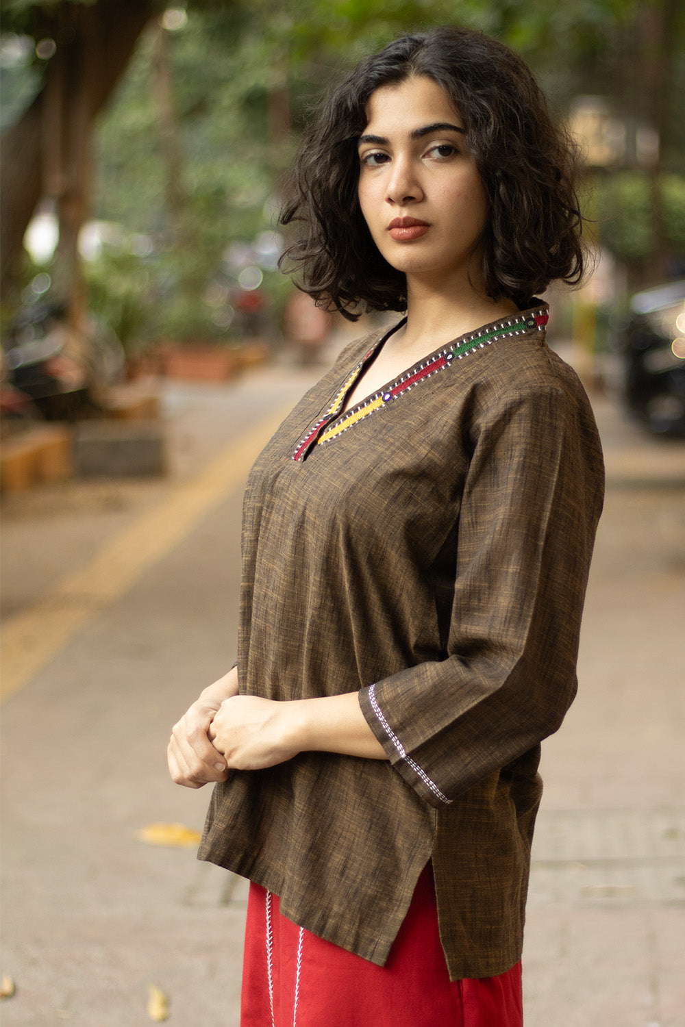 Gor Banjara | Embroidered Top | Brown