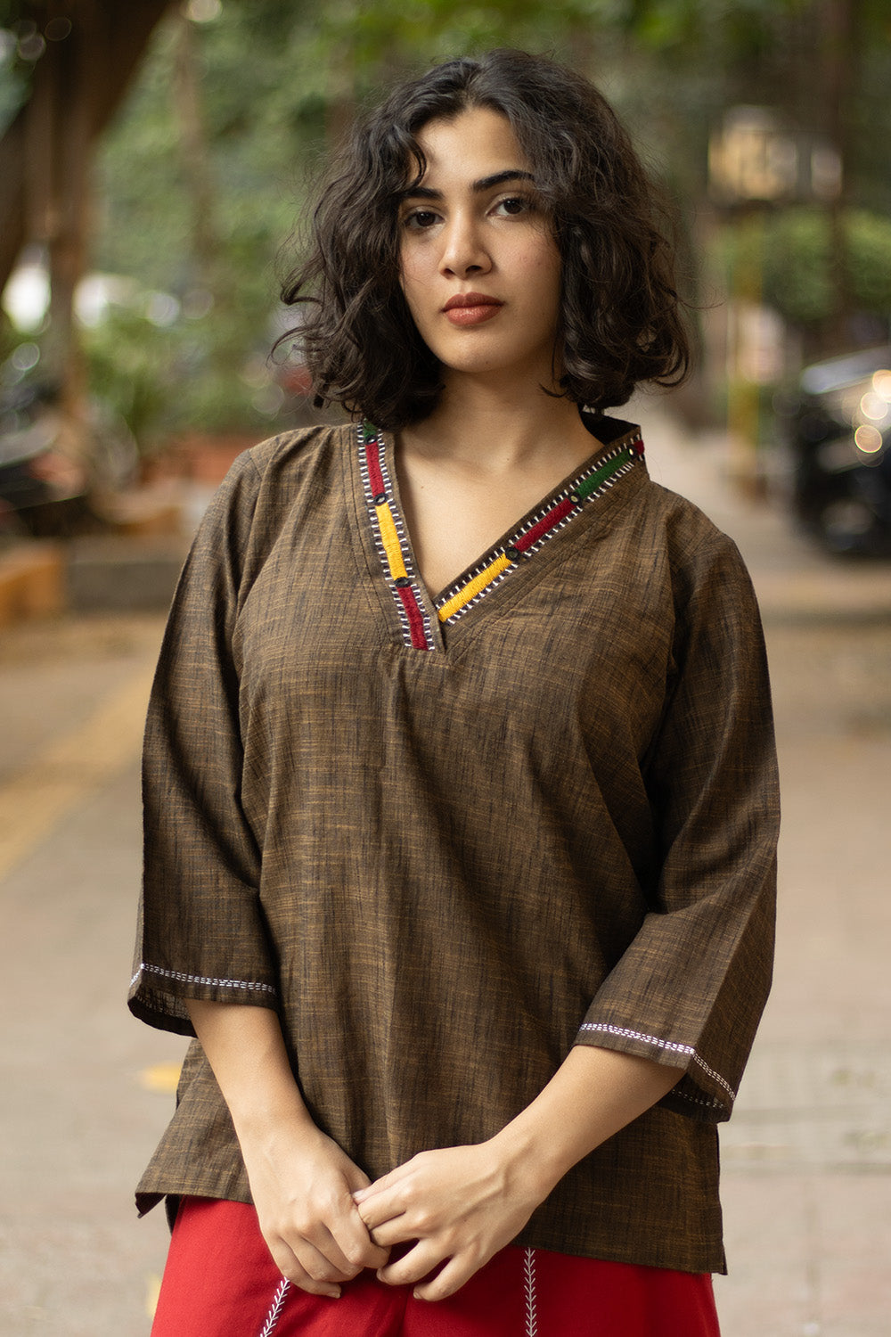 Gor Banjara | Embroidered Top | Brown
