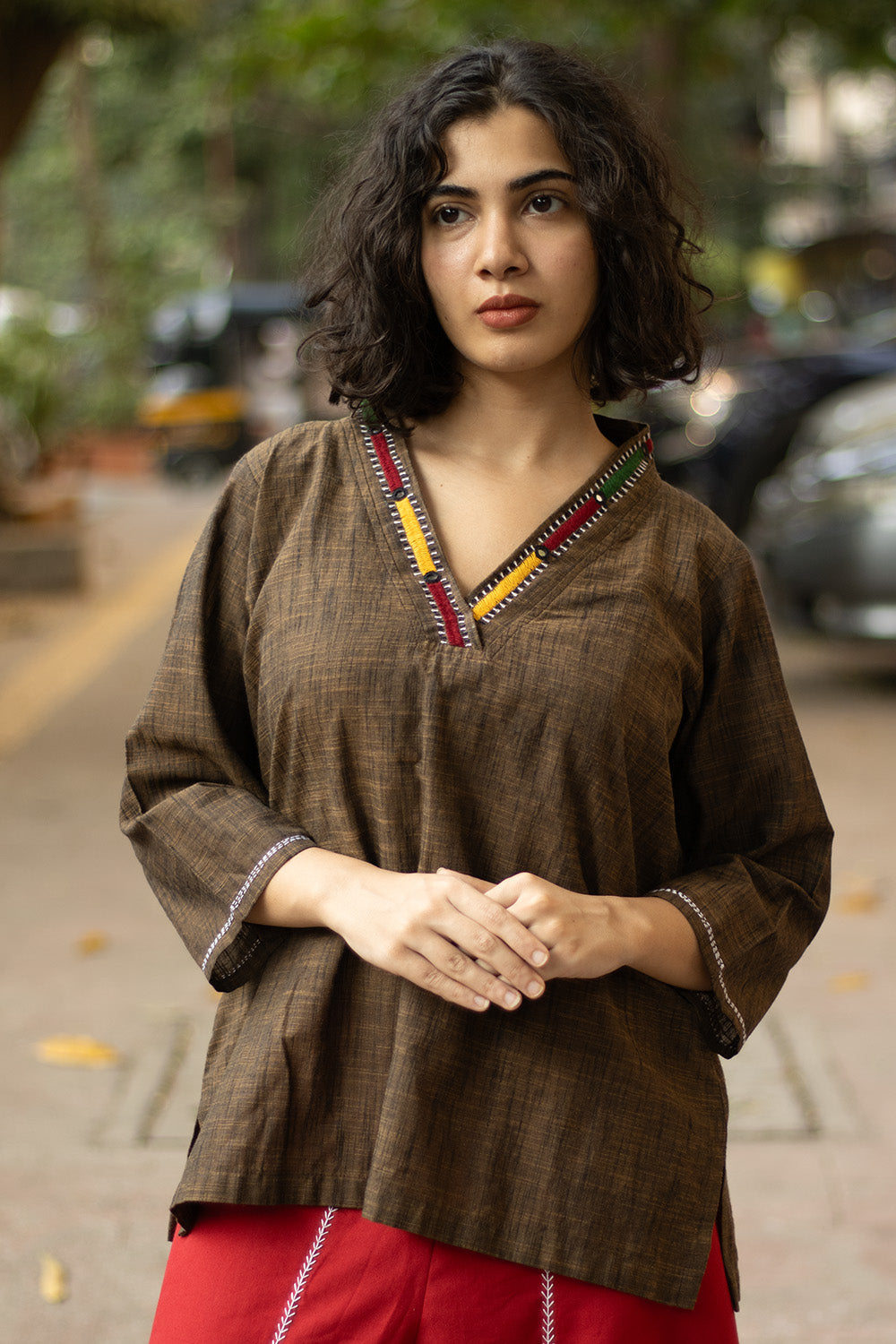 Gor Banjara | Embroidered Top | Brown