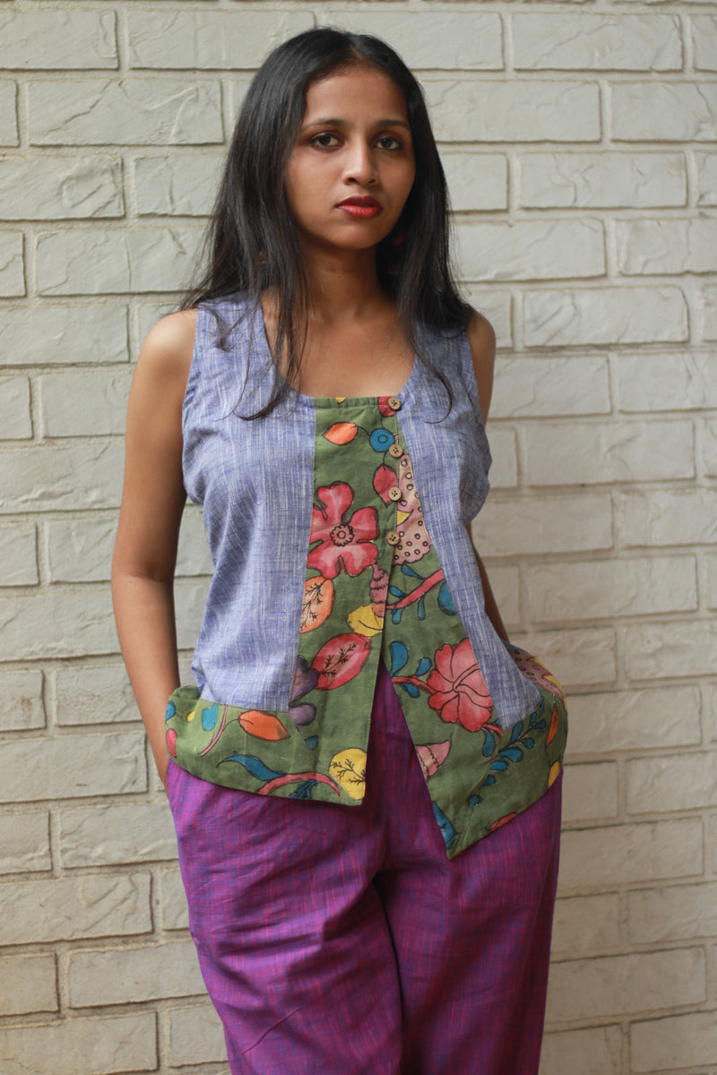 GupShup | Asymmetric Sleeveless Top | Lavender with Kalamkari