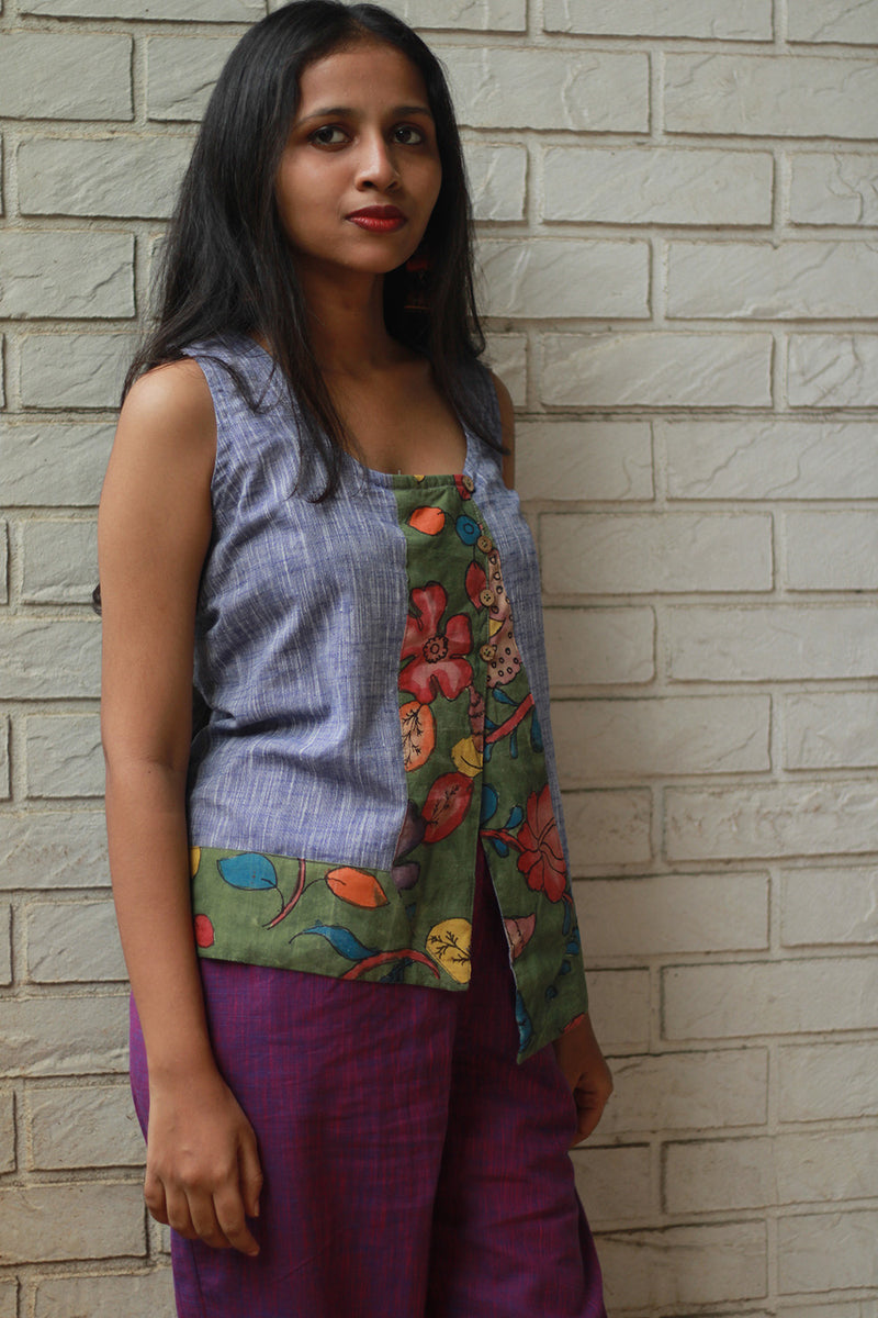 GupShup | Asymmetric Sleeveless Top | Lavender with Kalamkari